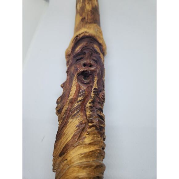 Vtg.Wood Carving Spirit Gnome Wall Sculpture Art Signed KSO BEARDED MAN Tree 13" - Picture 2 of 11